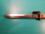 Belgian FN FAL Type A Bayonet with Wood Grip Scales, Scabbard, Unissued Mint Condition - 7 of 7