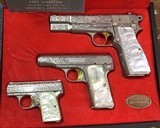 Belgium Browning Renaissance Factory Engraved 3 Pistol Cased Set, Nickel, 1960s