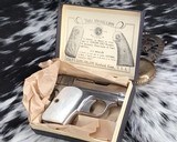 1920 Colt model 1908 Hammerless .25 acp, Nickel W/ Mother of Pearl grips, boxed - 6 of 18