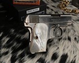 1920 Colt model 1908 Hammerless .25 acp, Nickel W/ Mother of Pearl grips, boxed - 12 of 18
