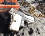1920 Colt model 1908 Hammerless .25 acp, Nickel W/ Mother of Pearl grips, boxed - 4 of 18