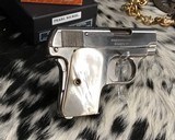 1920 Colt model 1908 Hammerless .25 acp, Nickel W/ Mother of Pearl grips, boxed - 9 of 18