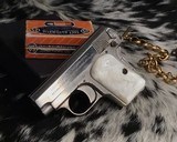 1920 Colt model 1908 Hammerless .25 acp, Nickel W/ Mother of Pearl grips, boxed - 11 of 18