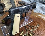 1918 Mfg. Colt 1911, Hand Engraved, Ivory Grips, .45 acp. Presentation Case - 3 of 25