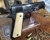 1918 Mfg. Colt 1911, Hand Engraved, Ivory Grips, .45 acp. Presentation Case - 18 of 25