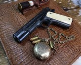 1918 Mfg. Colt 1911, Hand Engraved, Ivory Grips, .45 acp. Presentation Case - 14 of 25