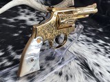 1955 Smith & Wesson Pre-18 , .22 Combat Masterpiece, Factory Engraved, Gold W/Mother of Pearl - 18 of 25