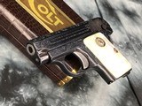 1908 Colt Vest Pocket .25, Angelo Bee Master engraved, Factory Mother of Pear Grips, 1916 Mfg. - 5 of 20