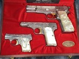 1950s Belgium Browning Renaissance Engraved Triple Gun Auto Pistol Set, Rare Coin Finished, Cased - 3 of 17