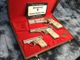 1950s Belgium Browning Renaissance Engraved Triple Gun Auto Pistol Set, Rare Coin Finished, Cased - 1 of 17
