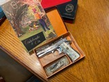 1964 Matched Pair of Llama Factory Engraved, Nickel 1911 Deluxe .22 Pistols, Unfired, Boxed, US Colonel bringback, Beautiful Pair - 2 of 15