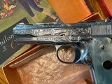 1964 Matched Pair of Llama Factory Engraved, Nickel 1911 Deluxe .22 Pistols, Unfired, Boxed, US Colonel bringback, Beautiful Pair - 10 of 15