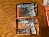 1964 Matched Pair of Llama Factory Engraved, Nickel 1911 Deluxe .22 Pistols, Unfired, Boxed, US Colonel bringback, Beautiful Pair - 13 of 15