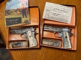 1964 Matched Pair of Llama Factory Engraved, Nickel 1911 Deluxe .22 Pistols, Unfired, Boxed, US Colonel bringback, Beautiful Pair - 1 of 15