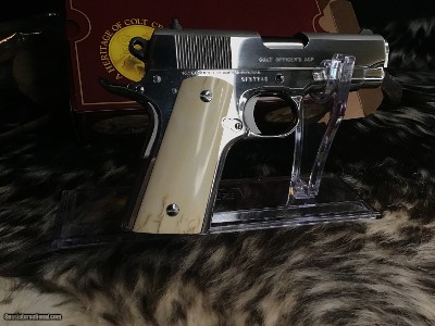 1988 Mfg. Colt Officers .45 ACP, Bright Stainless,Ivory Grips Boxed, Gorgeous, 3.5 inch