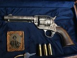 1911 Mfg. Colt SAA , 4 3/4 inch, Period Engraved, Nickel, 38/40 Cartridge, Cased, Carved Horse Grips, Gorgeous, Trades Welcome!