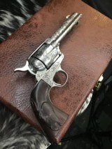 1911 Mfg. Colt SAA , 4 3/4 inch, Period Engraved, Nickel, 38/40 Cartridge, Cased, Carved Horse Grips, Gorgeous, Trades Welcome! - 16 of 25