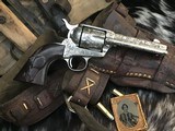 1911 Mfg. Colt SAA , 4 3/4 inch, Period Engraved, Nickel, 38/40 Cartridge, Cased, Carved Horse Grips, Gorgeous, Trades Welcome! - 2 of 25