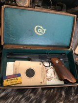 First year 3 Digit SN.,
1938 Colt Woodsman Match Target Elephant Ear Grips .22 LR Semi-Auto Pistol in Original Box, Trades Welcome