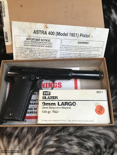 Astra 400, 9mm Largo, Excellent, Matching numbers. Trades Welcome