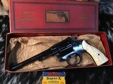 Prewar Smith & Wesson K-22 Outdoorsman, 6”, In Red Picture Box, Carved Ivory Grips, Trades Welcome
