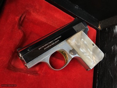 1960 Baby Browning LightWeight, .25 acp, Belgium Made, Gorgeous, Boxed. Trades Welcome.