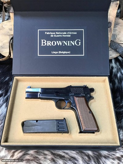 FN Herstal Browning High Power Pistol, Tangent Sight, Slotted Backstrap, Unfired, 99% Condition. Trades Welcome
