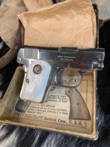 1908 Colt Pocket .25, Born 1916, Nickel, Pearls, Orig Box, Pistol Appears Unfired.
Trades Welcome - 25 of 25