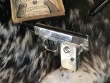 1908 Colt Pocket .25, Born 1916, Nickel, Pearls, Orig Box, Pistol Appears Unfired.
Trades Welcome - 10 of 25