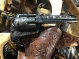 1901 Colt SAA , 4 3/4 inch, 38/40, 100% coverage Hand Engraved, Stag’s , Trades Welcome. - 6 of 23