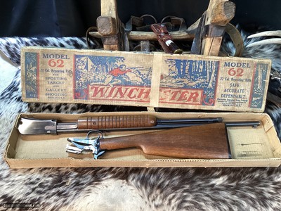 1942 WWII Wartime Produced Winchester model 62 With Factory Picture Box. 22SLLR, Trades Welcome.