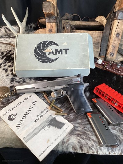 AMT AutoMag III Pistol, .30 Carbine Caliber, Boxed W/2 Mags & Manual, Fun!, Trades Welcome - Image 9 of 25