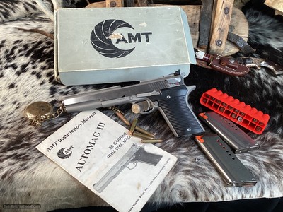 AMT AutoMag III Pistol, .30 Carbine Caliber, Boxed W/2 Mags & Manual, Fun!, Trades Welcome
