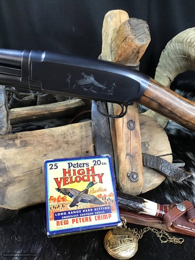 1950 Sampson Game Bird Engraved Winchester Model 12, .20 Bore, Straight Grip Stock, Trades Welcome