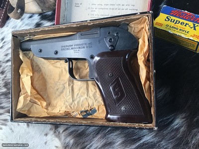 Sheridan Knocabout .22 Pistol, Unfired in Box, Made in Racine Wi. Trades Welcome.
