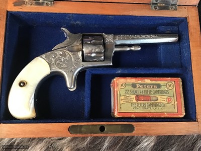 Antique Hopkins & Allen XL No.1, .22 Short Revolver,Cased, Engraved, Pearl Grips, Nickel Finish , Trades Welcome