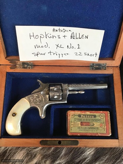 Antique Hopkins & Allen XL No.1, .22 Short Revolver,Cased, Engraved, Pearl Grips, Nickel Finish , Trades Welcome - Image 4 of 10