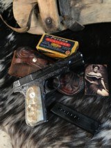 1922 Mfg. Colt 1903 Hammerless Pistol, Engraved, Rams Horn Grips, 2 mags W/Holster. Trades Welcome. - 3 of 16