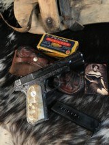 1922 Mfg. Colt 1903 Hammerless Pistol, Engraved, Rams Horn Grips, 2 mags W/Holster. Trades Welcome. - 6 of 16