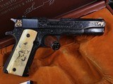 Colt Series 70 1911Government Model,
Engraved W/Gold Inlay, Carved Ivory Grips, in Colt Custom Shop Presentation Case - 7 of 25