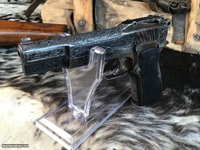 Prewar FN High Power W/Slotted Backstrap, Wood Holster/Stock, Hand Engraved, 9mm, Trades Welcome