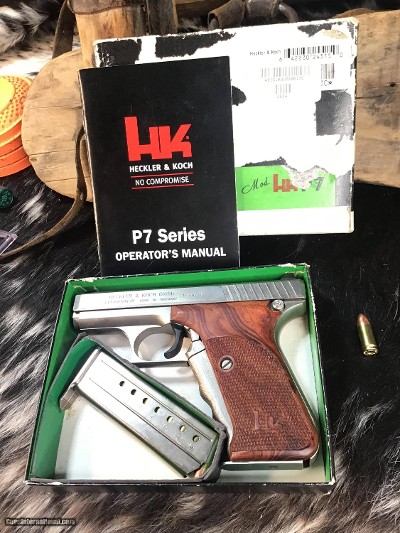 H&K P7 9mm Pistol W/Box , Hard Chrome Finish. Trades Welcome