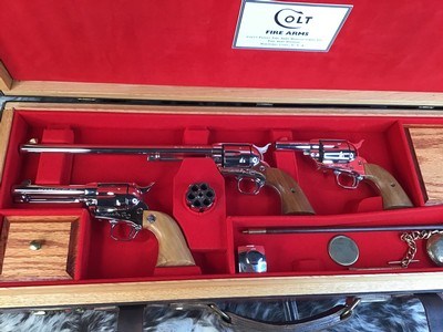 Colt Custom Shop Three Leather Cased Nickel Finished Colt Single Action Army Revolvers with Accessories. Trades Welcome - Image 15 of 23