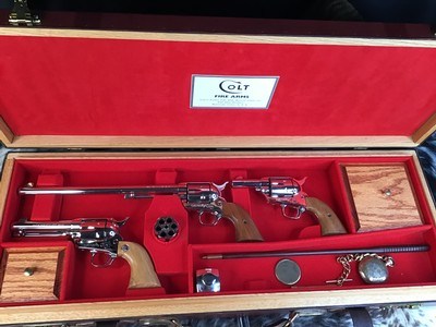 Colt Custom Shop Three Leather Cased Nickel Finished Colt Single Action Army Revolvers with Accessories. Trades Welcome - Image 3 of 23