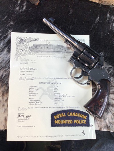 1917 Mfg. Colt New Service Royal Canadian Norwest Mounted Police .45 ColtW/Letter. Trades Welcome