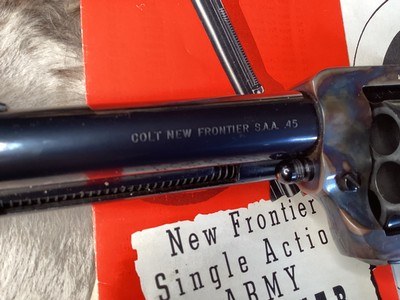 First Year 1962 Colt New Frontier .45, Box, Test Target, Warranty Card, Brochure, 99%, Second Gen. Rarity, Trades Welcome. - Image 13 of 25