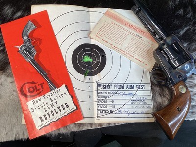 First Year 1962 Colt New Frontier .45, Box, Test Target, Warranty Card, Brochure, 99%, Second Gen. Rarity, Trades Welcome. - Image 12 of 25