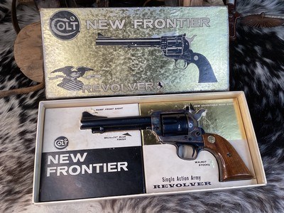 First Year 1962 Colt New Frontier .45, Box, Test Target, Warranty Card, Brochure, 99%, Second Gen. Rarity, Trades Welcome.