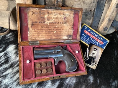 Cased Remington 95 Double Barrel Derringer, .41 Short Rimfire. Trades Welcome
