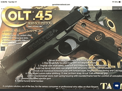 Colt 70 Series Wiley Clapp Special Edition .45 acp, Unfired& Boxed. Trades Welcome - Image 4 of 10
